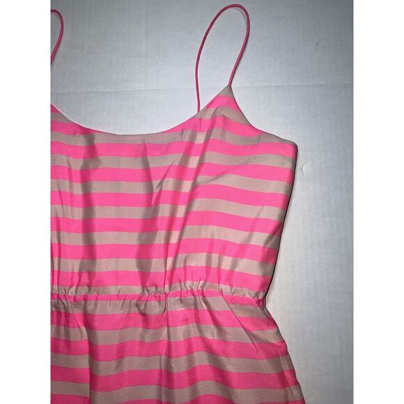 J. Crew Factory Dress Size 6 Pink Cream Striped Spaghetti Strap Elastic Waist - Picture 4 of 15